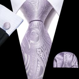 New Fashion Light Purple Ties For Men Wedding NeckTies Hanky Cufflinks Set Groom Business Lilac Lavender Gift