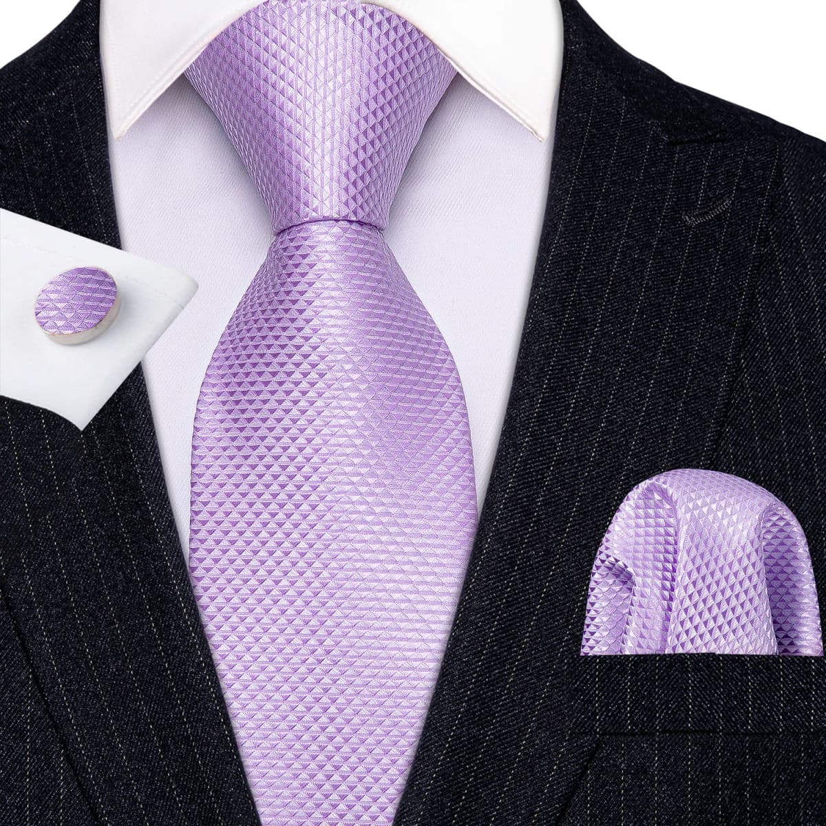 New Fashion Light Purple Ties For Men Wedding NeckTies Hanky Cufflinks Set Groom Business Lilac Lavender Gift