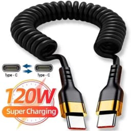 PD 120W Type C To Type C Cable 5A Fast Charge USB C Spring Car Charger Cable For iPhone 15 Series Xiaomi 12 Samsung S23 Macbook