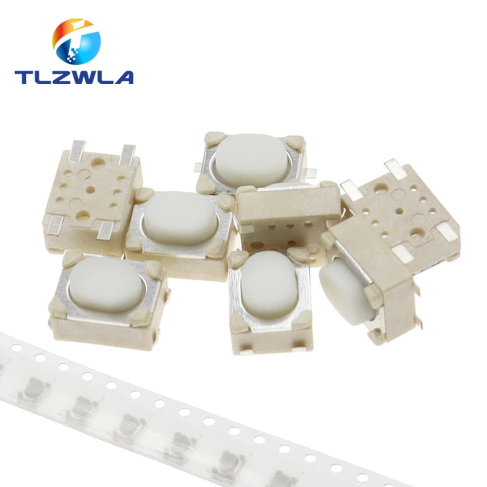 100PCS DC12V 50mA Micro Button Tact Switch SMD 4Pin 3X4X2.5MM White Tactile Tact Push Button Micro Switch Momentary 3*4*2.5mm