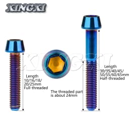 Xingxi Titanium M6x10 16 18 20 25 30 35 40 45 50 55 60 65mm Allen Key Taper Head Screw for Bicycle Headset Brake Bicicleta Bolts