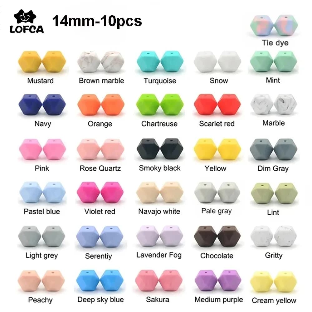 LOFCA 10PCS Silicone Beads Food Grade 14mm Hexagon Used In Jewelry Making Necklace Bracelets Keychain Jewelry Accessories