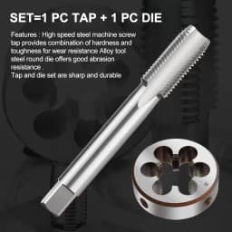 2pcs Left Hand Tap and Die Set HSS Machine Plug Tap Die Metric Taps Screw Thread Tap Drill M3/M6/M8/M10/M12/M14/M16/M18/M20