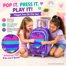 3PCS Rolling Backpack for Girls, Kids Roller Wheels Bookbag, Wheeled School Bag with Lunch Bag - Heart Purple