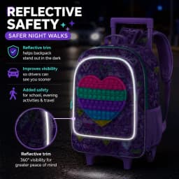 3PCS Rolling Backpack for Girls, Kids Roller Wheels Bookbag, Wheeled School Bag with Lunch Bag - Heart Purple