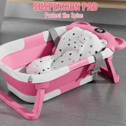 Foldable Baby Bathtub Large Infant Bath Tub with Thermometer Non-Slip Mat for Newborn Toddler Safe Bathing Essentials Gray/Pink