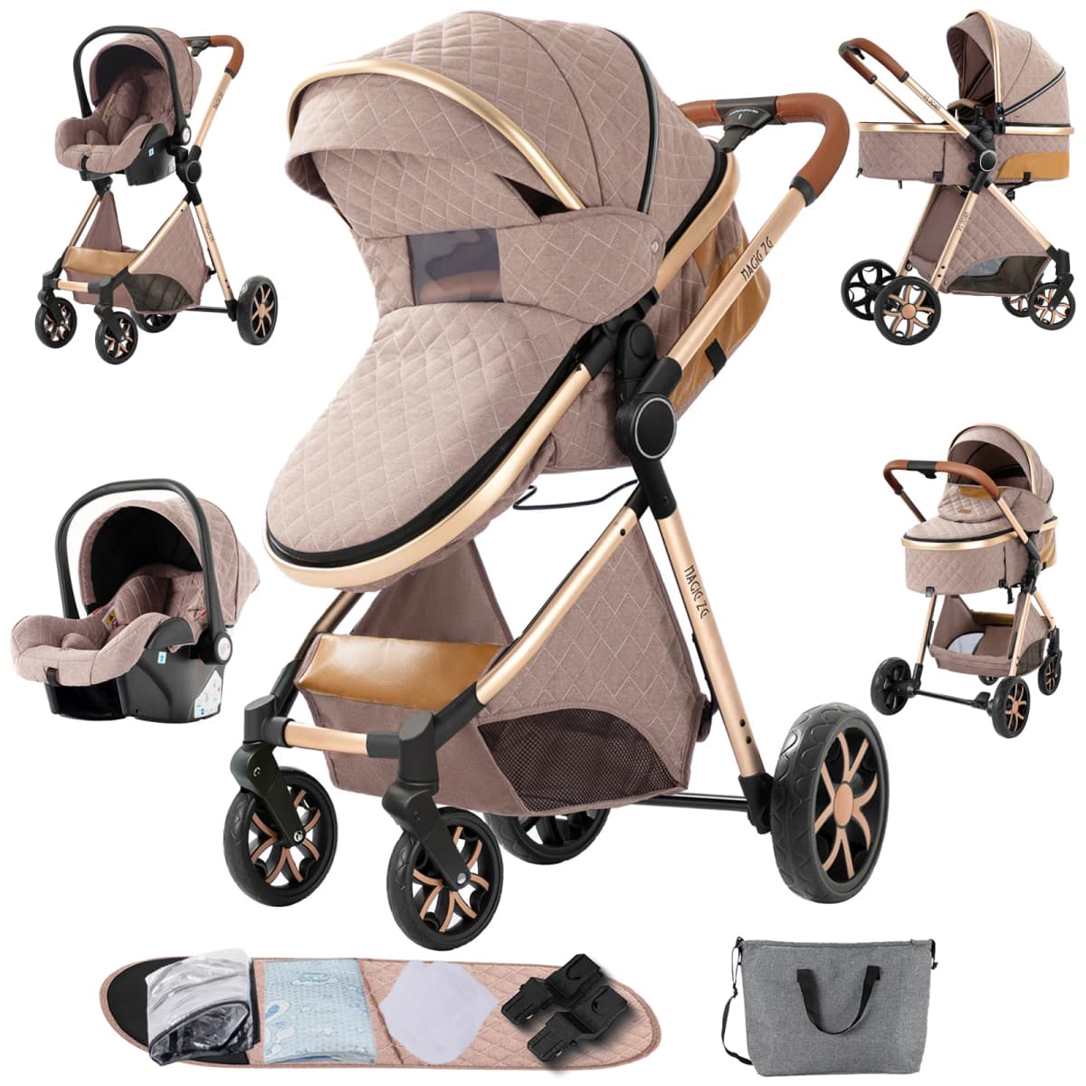 Warm 3 in 1 Baby Stroller with Car handle Luxury Baby Pram High Landscape Infant Pushchair light folk Travel Stroller
