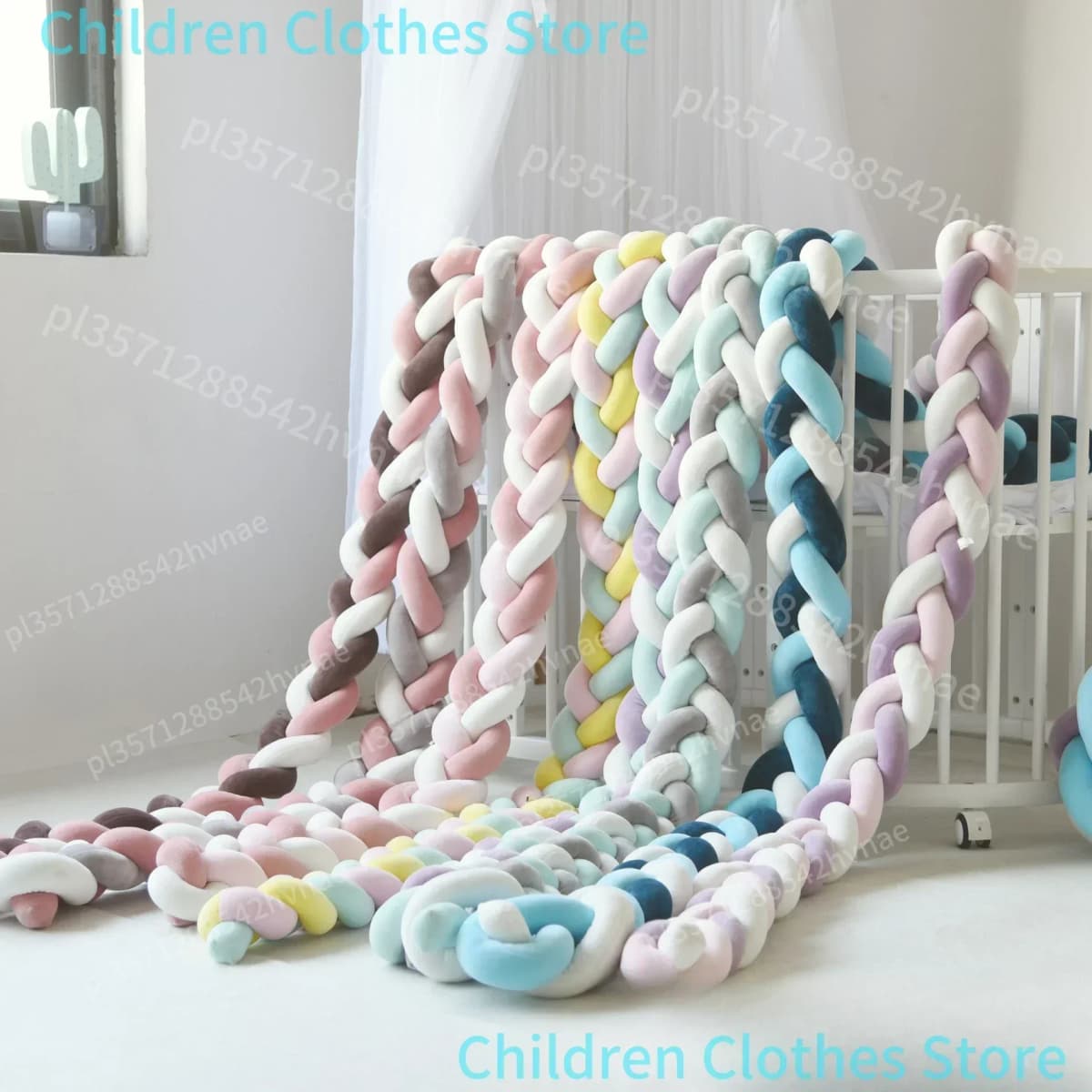 1-4M Baby Bed Bumper Handmade Knotted Braid Weaving Plush Crib Protector Infant Knot Pillow Baby Room Decor