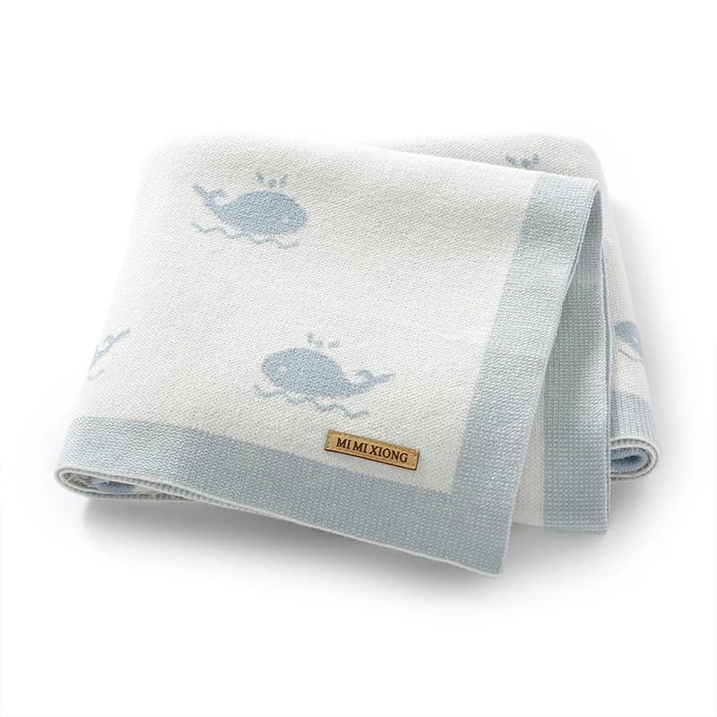 Newborn Baby Blanket 90*70CM Knitted Infant Boy Girl Bedding Quilt Fashion Cute Cartoon Whale Stroller Swaddling Wrap Super Soft