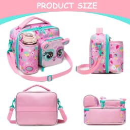 Cute Animal Kids Lunch Box Meal Bag Set Washable Lunch Bag&Reusable Leakproof Bag for School & Nursery It's Beautiful for Girls