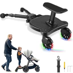 Universal Stroller Board Universal Buggy Board with Seat Strollers Step Board Adapter Outdoor Kiddy Boards with LED Wheels Holds Up 55lbs Kids
