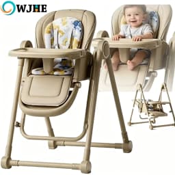 OWJHE 2-in-1 Baby High Chair & Rocker Convertible Feeding Chair W/Dual Trays & Cushions Foldable Sleep Seat for Newborn