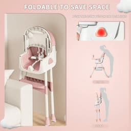 Baby High Chair 3 in 1, Foldable and Adjustable High Chair Babies with Removable Tray, Safety Belt, Footrest and Wheels