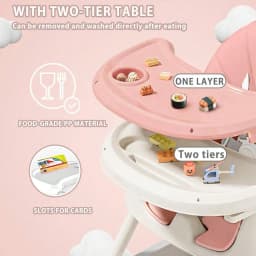 Baby High Chair 3 in 1, Foldable and Adjustable High Chair Babies with Removable Tray, Safety Belt, Footrest and Wheels