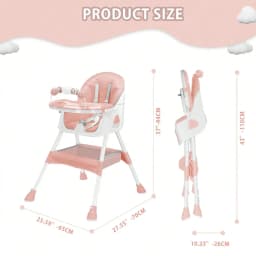 Baby High Chair 3 in 1, Foldable and Adjustable High Chair Babies with Removable Tray, Safety Belt, Footrest and Wheels