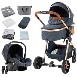 Luxury 3 in 1 Baby Pram, Stroller and Pushchair with Detachable Carrycot, Smooth Wheels and Multi-Angle Recline