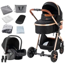 Luxury 3 in 1 Baby Pram, Stroller and Pushchair with Detachable Carrycot, Smooth Wheels and Multi-Angle Recline