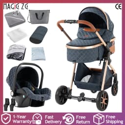 Luxury 3 in 1 Baby Pram, Stroller and Pushchair with Detachable Carrycot, Smooth Wheels and Multi-Angle Recline