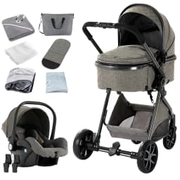 Luxury 3 in 1 Baby Pram, Stroller and Pushchair with Detachable Carrycot, Smooth Wheels and Multi-Angle Recline