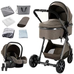 Luxury 3 in 1 Baby Pram, Stroller and Pushchair with Detachable Carrycot, Smooth Wheels and Multi-Angle Recline