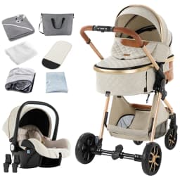 Luxury 3 in 1 Baby Pram, Stroller and Pushchair with Detachable Carrycot, Smooth Wheels and Multi-Angle Recline