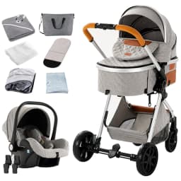 Luxury 3 in 1 Baby Pram, Stroller and Pushchair with Detachable Carrycot, Smooth Wheels and Multi-Angle Recline