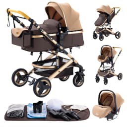 3 in 1 Baby Stroller with Car Seat and Sleeping Basket Multifunction Baby Pram Lightweight Infant Pushchair Compact Folding Pram