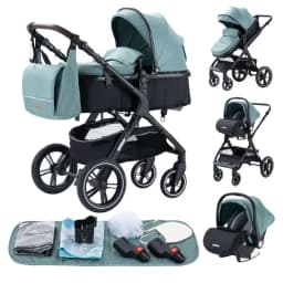 3 in 1 Baby Stroller with Car Seat and Sleeping Basket Multifunction Baby Pram Lightweight Infant Pushchair Compact Folding Pram