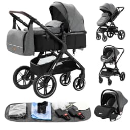 3 in 1 Baby Stroller with Car Seat and Sleeping Basket Multifunction Baby Pram Lightweight Infant Pushchair Compact Folding Pram