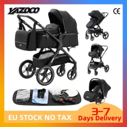 3 in 1 Baby Stroller with Car Seat and Sleeping Basket Multifunction Baby Pram Lightweight Infant Pushchair Compact Folding Pram