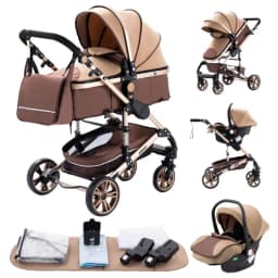 3 in 1 Baby Stroller with Car Seat and Sleeping Basket Multifunction Baby Pram Lightweight Infant Pushchair Compact Folding Pram