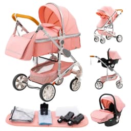 3 in 1 Baby Stroller with Car Seat and Sleeping Basket Multifunction Baby Pram Lightweight Infant Pushchair Compact Folding Pram
