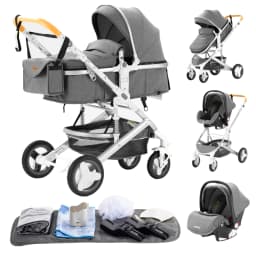 3 in 1 Baby Stroller with Car Seat and Sleeping Basket Multifunction Baby Pram Lightweight Infant Pushchair Compact Folding Pram