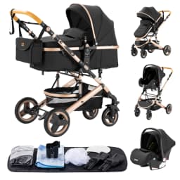 3 in 1 Baby Stroller with Car Seat and Sleeping Basket Multifunction Baby Pram Lightweight Infant Pushchair Compact Folding Pram