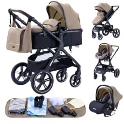 3 in 1 Baby Stroller with Car Seat and Sleeping Basket Multifunction Baby Pram Lightweight Infant Pushchair Compact Folding Pram