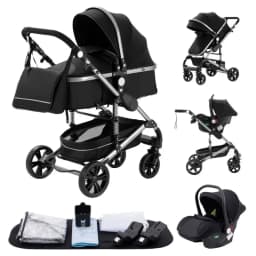3 in 1 Baby Stroller with Car Seat and Sleeping Basket Multifunction Baby Pram Lightweight Infant Pushchair Compact Folding Pram