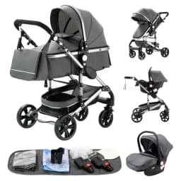 3 in 1 Baby Stroller with Car Seat and Sleeping Basket Multifunction Baby Pram Lightweight Infant Pushchair Compact Folding Pram
