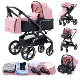 3 in 1 Baby Stroller with Car Seat and Sleeping Basket Multifunction Baby Pram Lightweight Infant Pushchair Compact Folding Pram