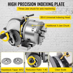 SucceBuy Dividing Head Precision Semi Universal BS-0 5" / 4" 3-Jaw Indexing Head Tailstock & Chuck for Drilling Milling Grinding