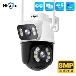 Hiseeu 8MP Wifi Survalance Camera Dual Screen & Dual Lens Color Night Vision Ai Auto Tracking Outdoor Wireless Security Camera