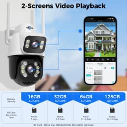 Hiseeu 8MP Wifi Survalance Camera Dual Screen & Dual Lens Color Night Vision Ai Auto Tracking Outdoor Wireless Security Camera