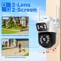 Hiseeu 8MP Wifi Survalance Camera Dual Screen & Dual Lens Color Night Vision Ai Auto Tracking Outdoor Wireless Security Camera