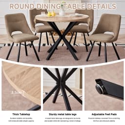 EGOONM Nordic Round Dining Table 100CM, MDF Tabletop Black Metal Legs Dinner Table for Dining Room Kitchen Home Furniture
