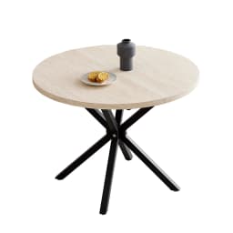 EGOONM Nordic Round Dining Table 100CM, MDF Tabletop Black Metal Legs Dinner Table for Dining Room Kitchen Home Furniture