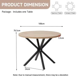EGOONM Nordic Round Dining Table 100CM, MDF Tabletop Black Metal Legs Dinner Table for Dining Room Kitchen Home Furniture