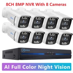 MOVOLS 8CH 5MP 8MP POE Security Camera System Two Way Audio 8MP NVR Kit CCTV Outdoor IP Camera H.265 P2P Video Surveillance Set