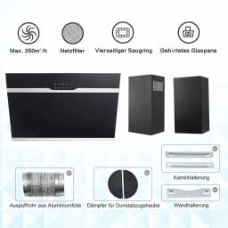 TopStrong Wall Mount 60 cm Stainless Steel Easy Clean Filters Black Extractor Hood YYWH4060