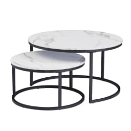EGOONM White Marble Round Tea Desk End Table In Living Room Furniture Coffee Table Wooden Combination Home Metal Bracket