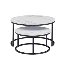 EGOONM White Marble Round Tea Desk End Table In Living Room Furniture Coffee Table Wooden Combination Home Metal Bracket