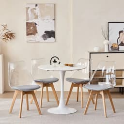 Set of 4 Transparent Dining Chair Wood Legs Modern Comfortable PU Chair for Kitchen Bedroom Living Room Home Kitchen Furniture